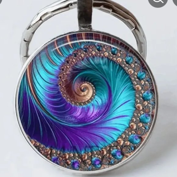 Blue Spiral Conch Peacock Feather Key chain, Bracelet, Necklace, Earrings - Picture 2 of 6